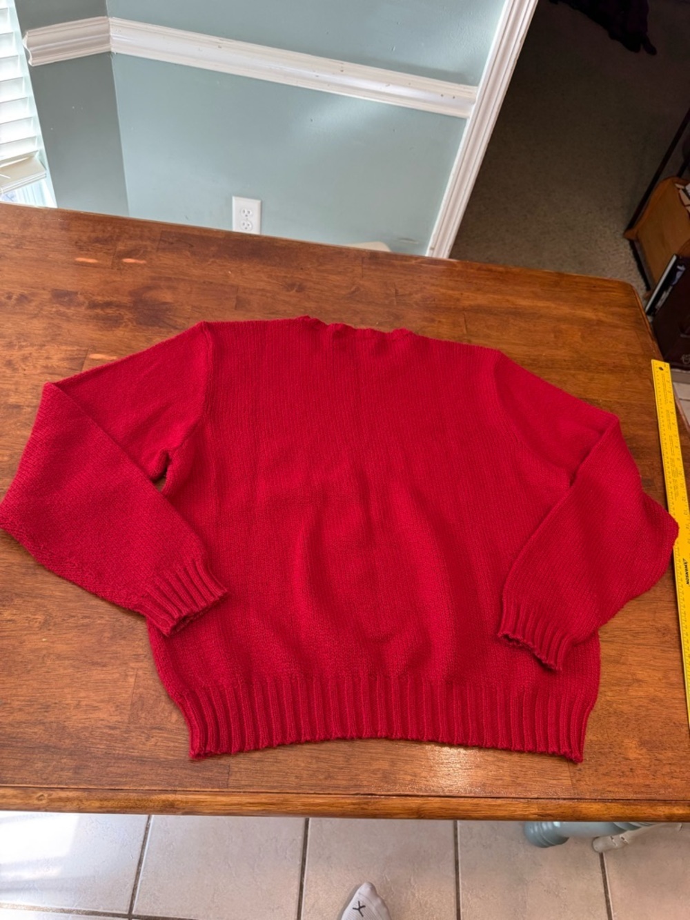 Vintage Polo Ralph Lauren Red Crewneck Sweater XL Cotton Wool Pullover Navy Pony - Picture 6 of 9
